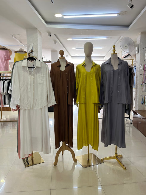 Summer Collar Down Oversize Shirt With Long Maxi Dress Sets